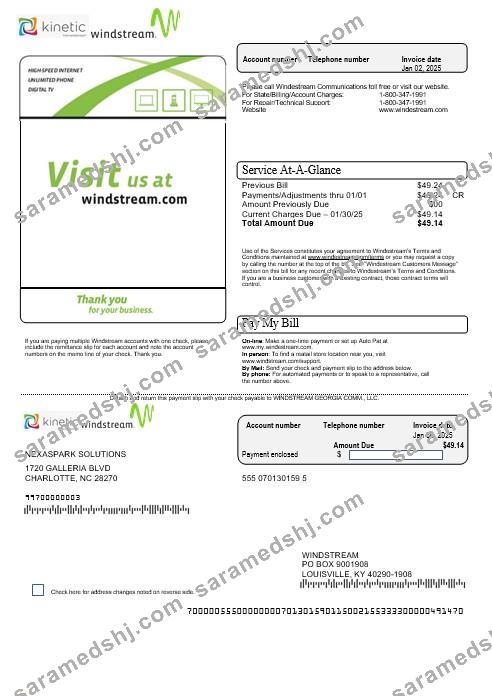 USA Windstream Holdings, Inc. business utility bill template in Word and PDF formats